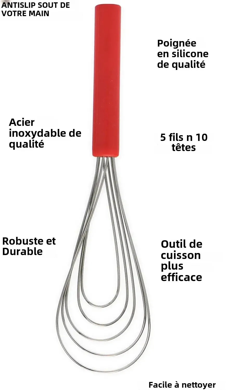 Fouet à œufs manuel en acier inoxydable